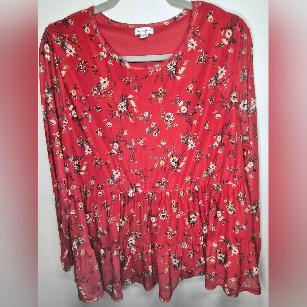 love, Fire Red Floral Blouse